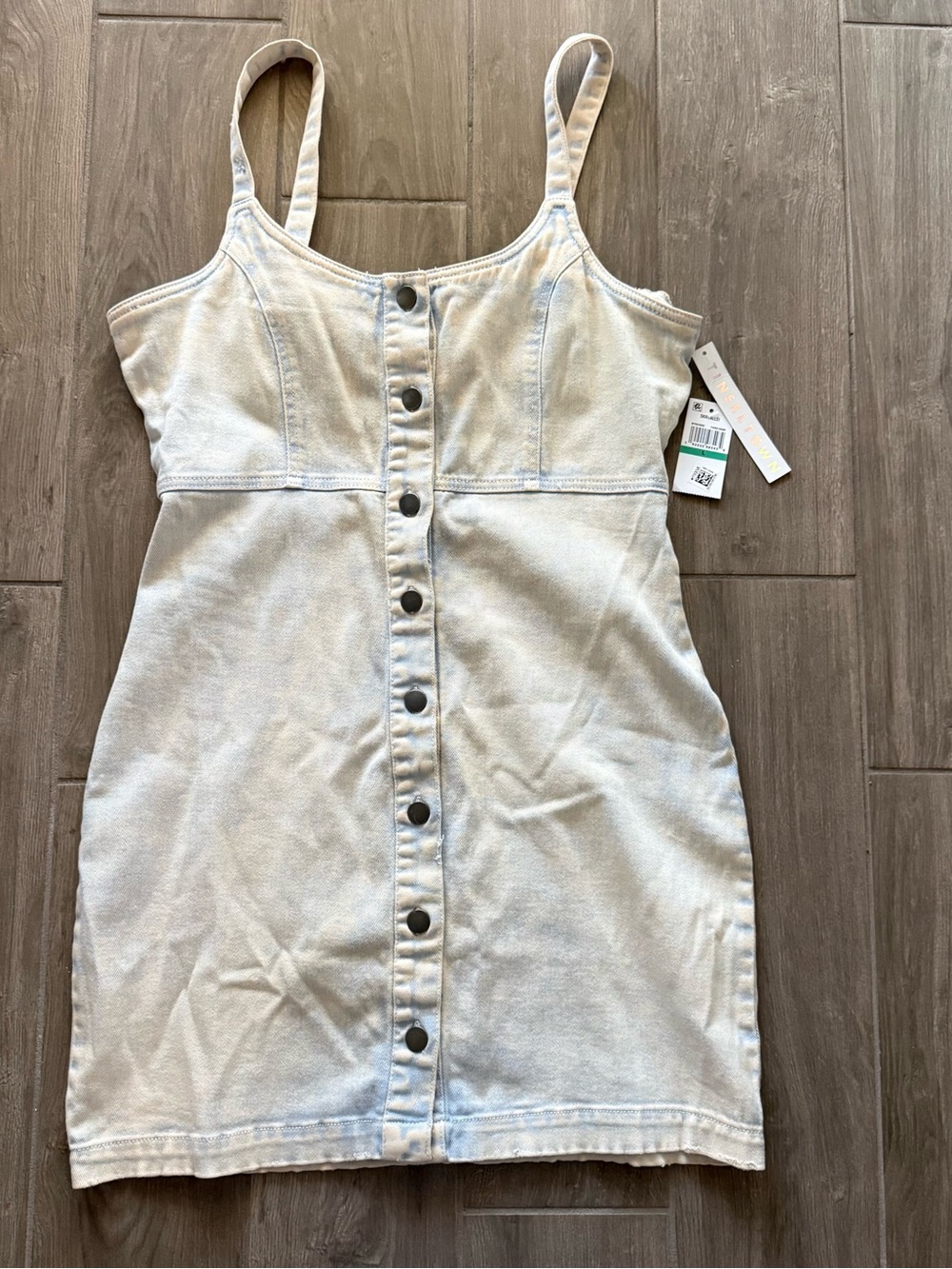 Tinseltown Light Stretch Denim Button-Front Mini Dress, Cotton, Y2K, 90s, Party